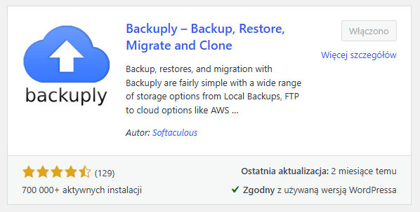 wtyczka Backuply — kopie zapasowe dla mniejszych stron firmowych