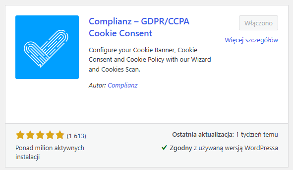 wtyczka Complianz — cookies, zgody i podstawy RODO