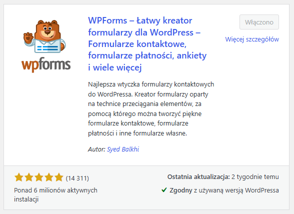 wtyczka WPForms — prosty formularz kontaktowy