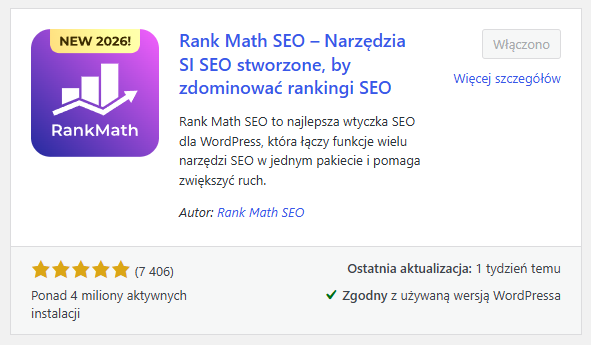wtyczka Rank Math — SEO techniczne i podstawowa optymalizacja treści
