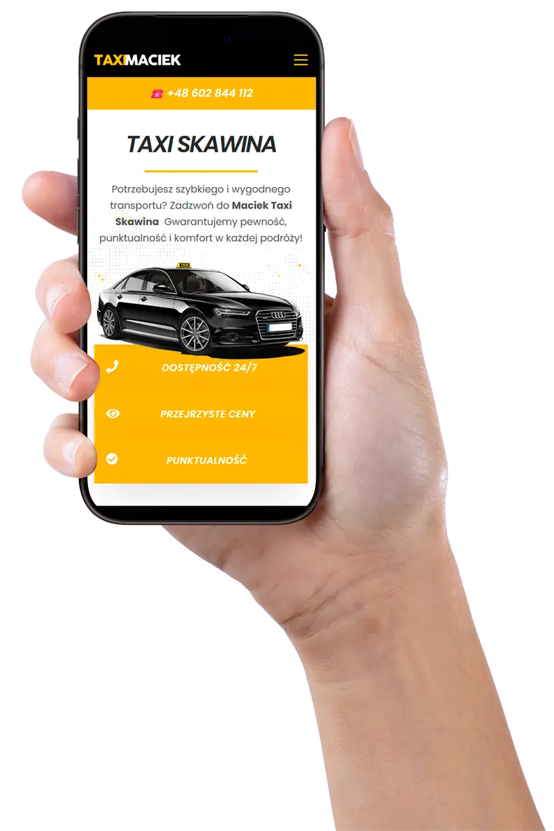 Mobilna wersja strony internetowej Taxi Maciek na telefonie
