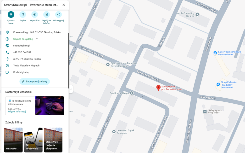 Jak dodać mapę Google - Wejdź w Google Maps i wyszukaj adres firmy
