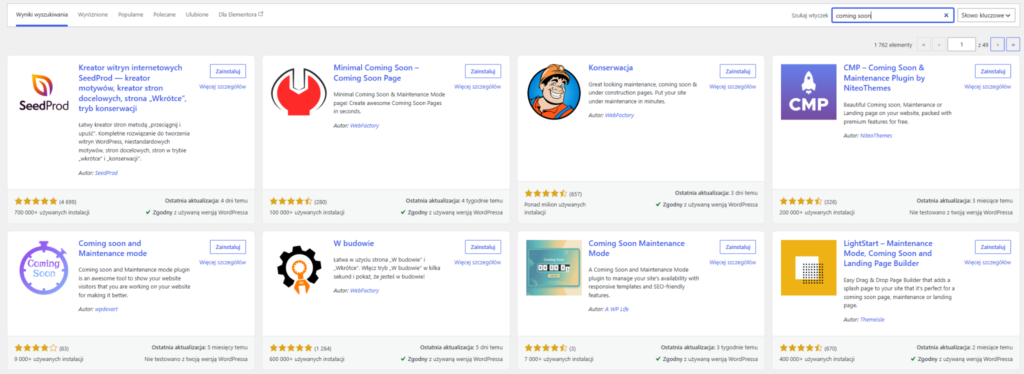 wtyczki wordpress strona w budowie